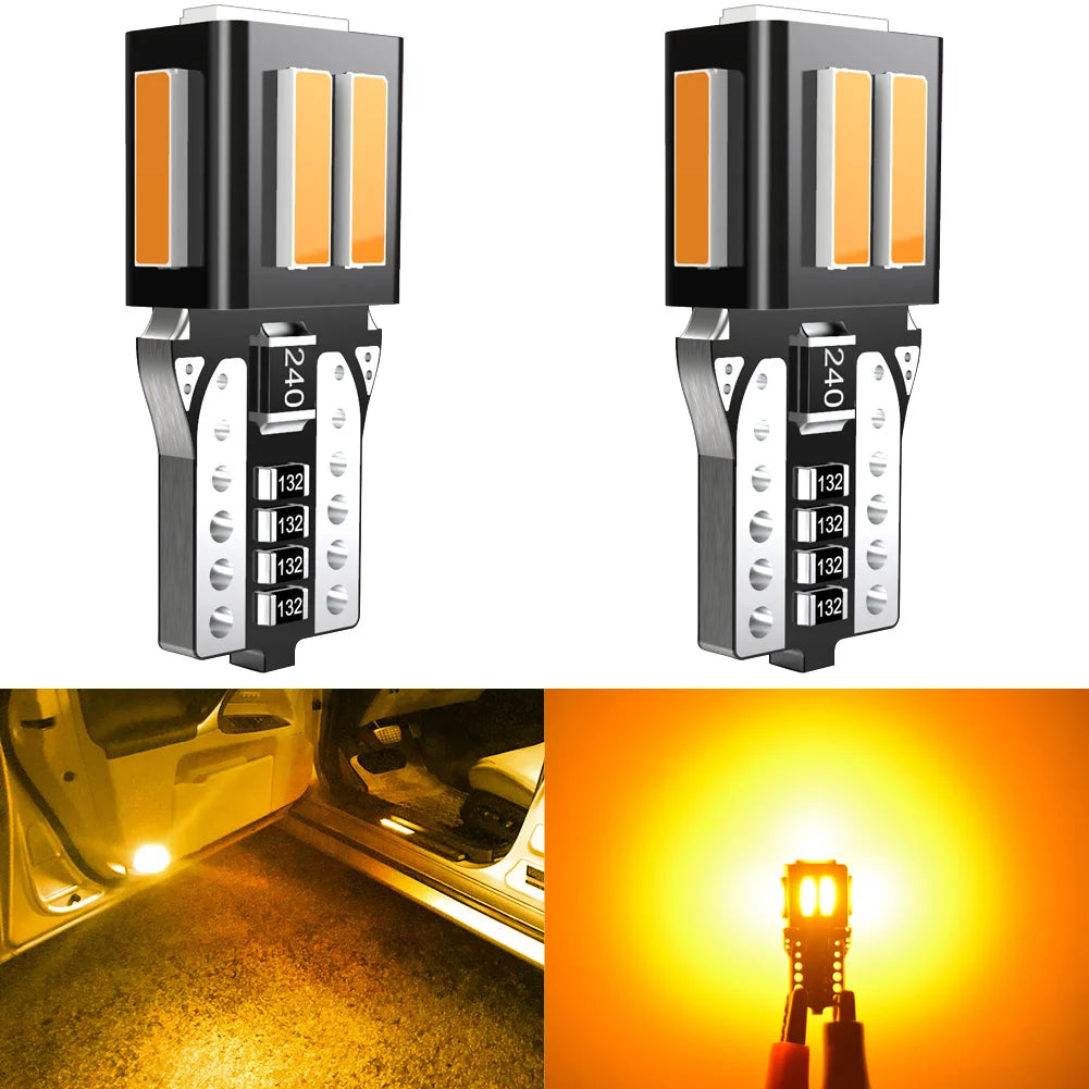2Pcs W5W LED T10 Car Light LED Canbus No Error Automobiles Interior License Plate Lamp Car Reading DRL Bulb 6000K White Orange