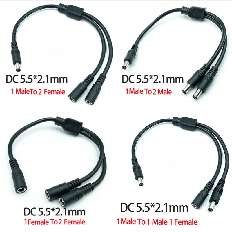 1PC DC 5.5mm 2.1mm 1 To 2 Connector Male To Female Plug DC P