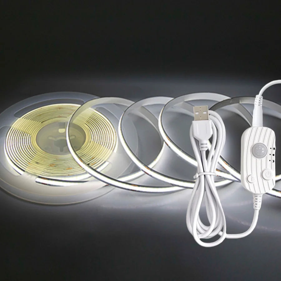 USB Motion Sensor 8mm COB LED Strip DC5V 3 Modes Dimmable Induction Night Light for Bedroom TV Backlight Kitchen Cupboard Decor