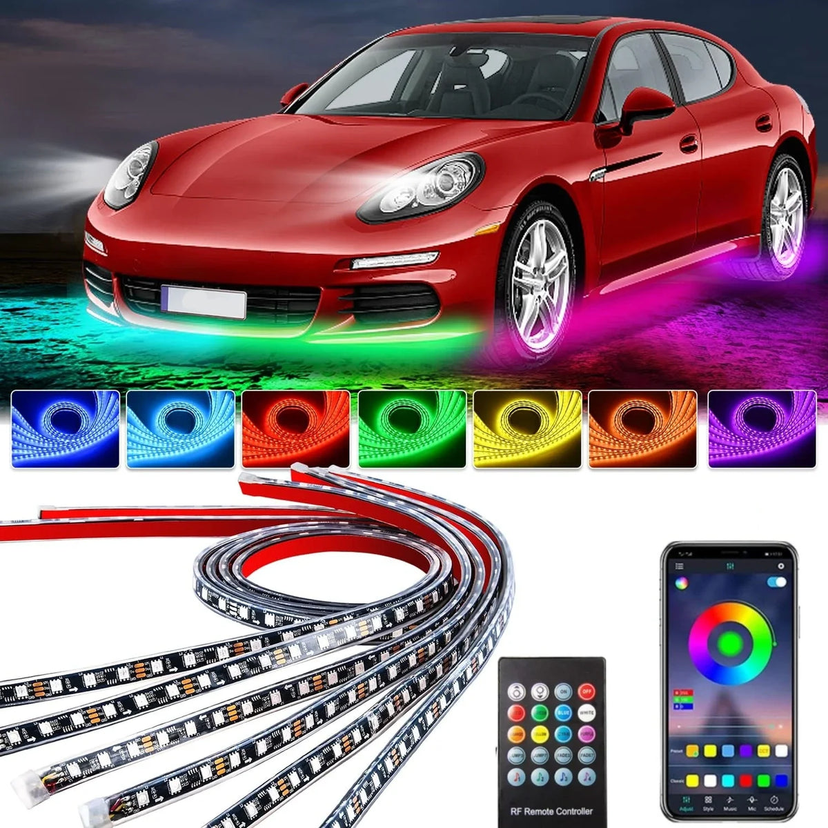 Car Underglow Neon Light Flexible LED Strip Underbody Remote