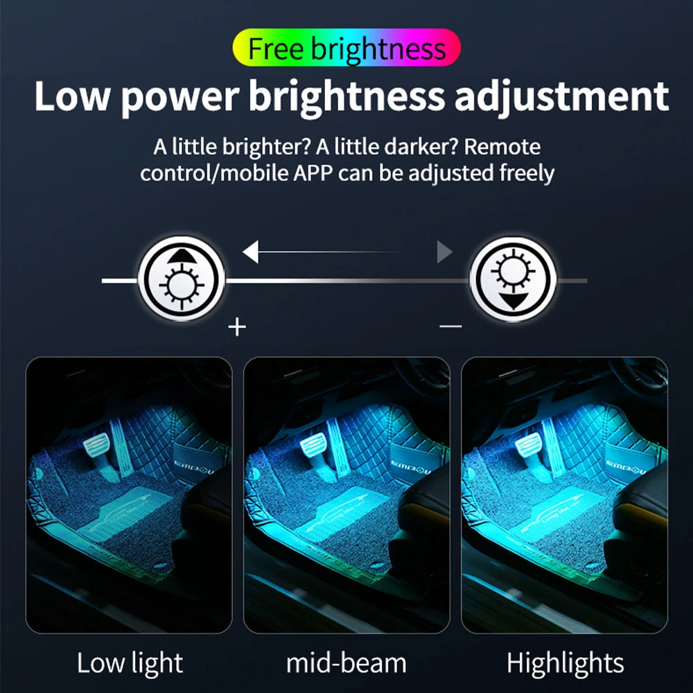 Car Interior Ambient Light RGB Foot Strip Lighting Kit Acces