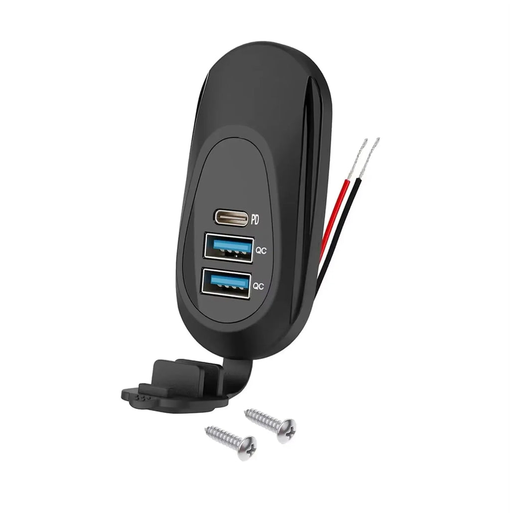3-Ports Car Charger Socket Dual USB PD QC3.0 Port Quick Charge Adapter Waterproof for Truck Marine Motorcycle Car Accessories