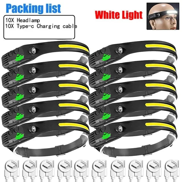 USB Rechargeable LED Sensor Headlamp COB Headlight Head Torch Work Light Waterproof Headlamp for Fishing Camping Lantern