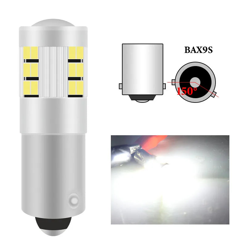 KEVANLY 2pcs BA9S BAX9S BAY9S LED Bulbs Canbus T4W H6W H21W Car Interior License Plate Light Marker Reading Auto 27SMD 12v White