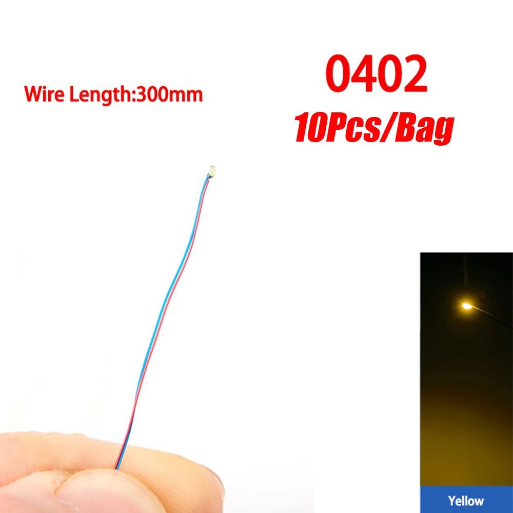 10Pcs/Lot Model 0402 0603 SMD LED Wired Chip Micro Led Pre-Soldered Lamp Railway Model 30cm 3V DIY Model Kit For Gundam Scenes