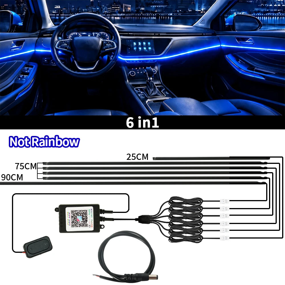 Symphony Car Ambient Light LED Acrylic Guide Fiber Optic 10/18in1 Interior RGB Streamer Atmosphere Lamp 6IN1 RGB LED Strip Light