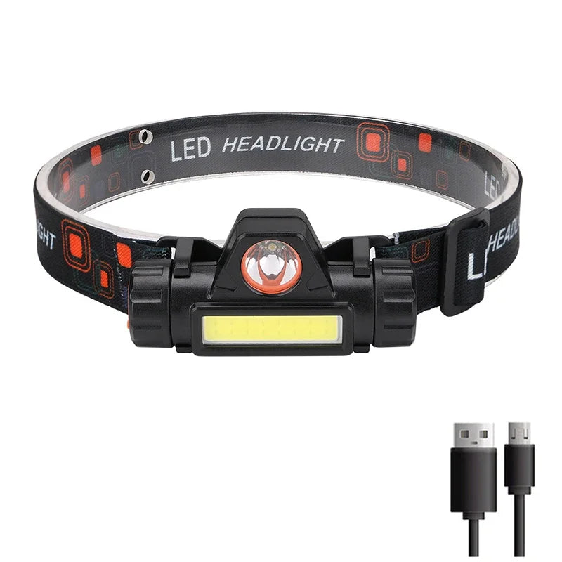 Portable Mini Powerful LED Headlamp XPE+COB USB Rechargeable Hunting Headlight Waterproof Head Torch with Side Magnetic Design