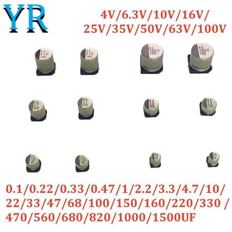 10PCS 4V 6.3V 10V 16V 25V 35V 50V 63V 100V SMD Aluminum Elec