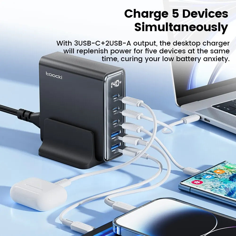Toocki 140W GaN USB Charger 5in1 Desktop Fast Charge USB Typ