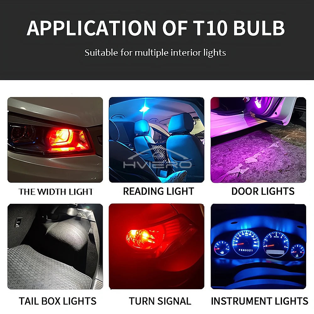2PCS W5W 194 T10 Glass Housing Cob LED Home Bulb 6000K Wedge