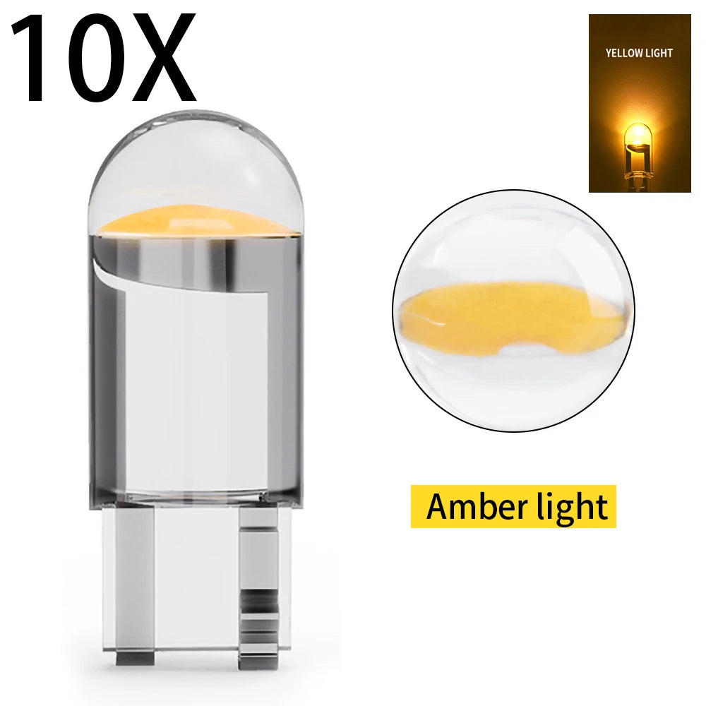 10pcs New W5W LED Canbus T10 Car Lights COB Glass Interior Lamp 6000K White For Auto License Plate Lamp Dome Read Light 12V 24V