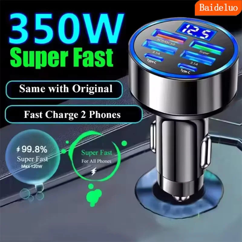 350W USB Car Charger PD QC3.0 USB C Car Phone Charger Type C