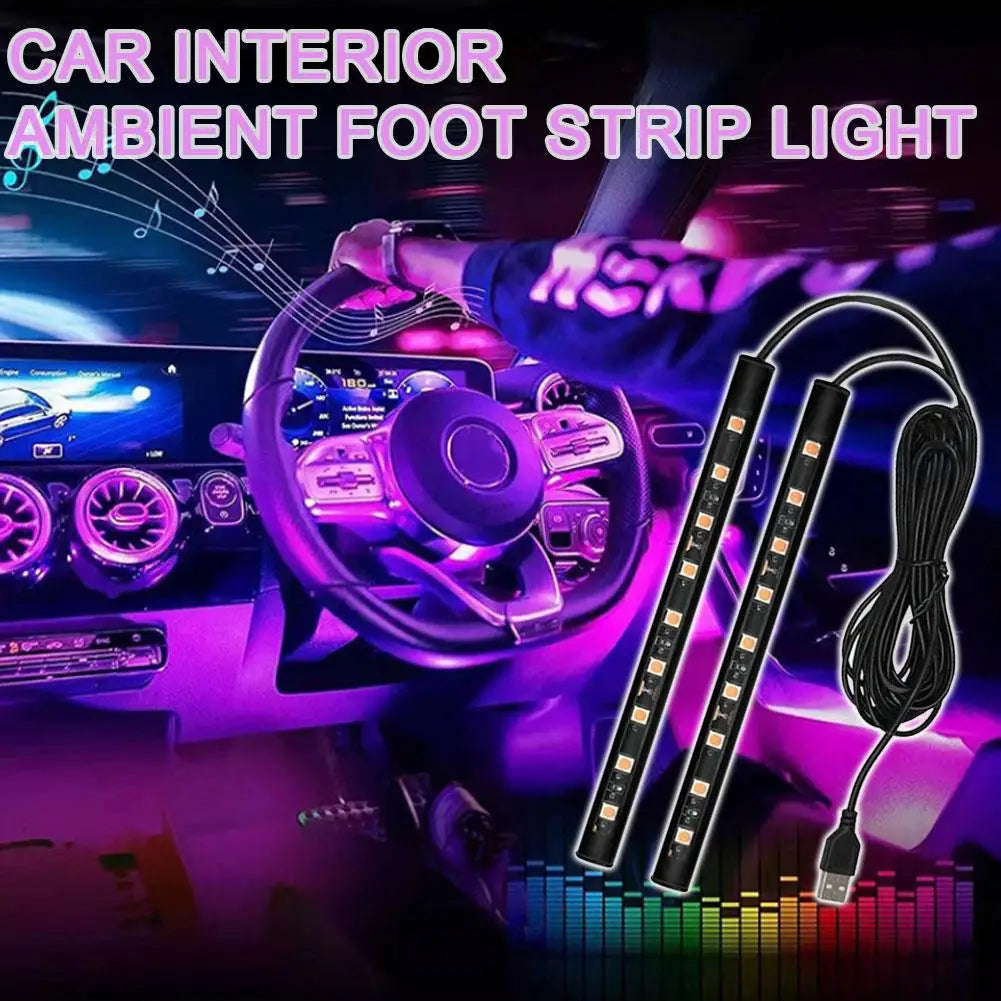 New LED Car Interior Ambient Foot Strip Light Kit Backlight 