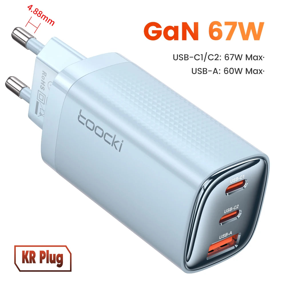 Toocki 67W GaN USB Type C Charger Digital Display 65W 45W PPS PD QC4.0 Quick Charge For Macbook Laptop IPAD Tablet iPhone 15 14