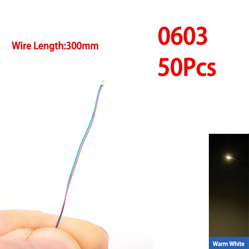 50pcs 0805 1206 SMD Lamp Wired Micro Led Pre-Soldered Micro Litz Wired Chip 30cm 3V Railway Model Scenes Light DIY Leads Wires