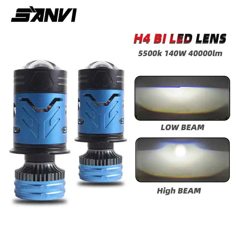 SANVI 2PCS Hyperboloid Mini H4 Bi LED Projector Lens Auto He