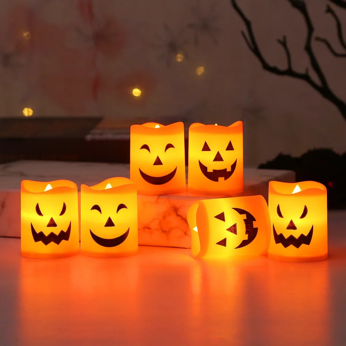 6Pcs LED Candle Light Battery Powered Pumpkin Skull Ghost Sp