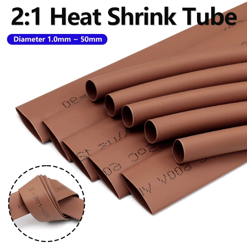 2/5M Brown 2 1 Heat Shrink Tube Diameter 1mm 50mm Wire Repai
