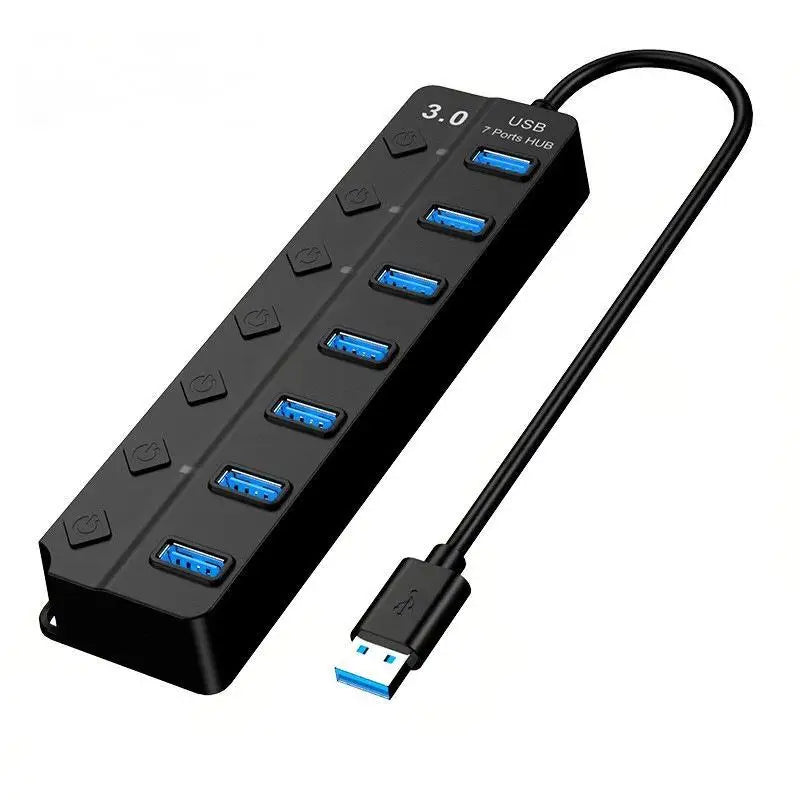 USB 3.0 Hub with 4 or 7 Ports Independent Switch Control Suitable for Laptops USB Drives Hard Drives Printers Cameras Key