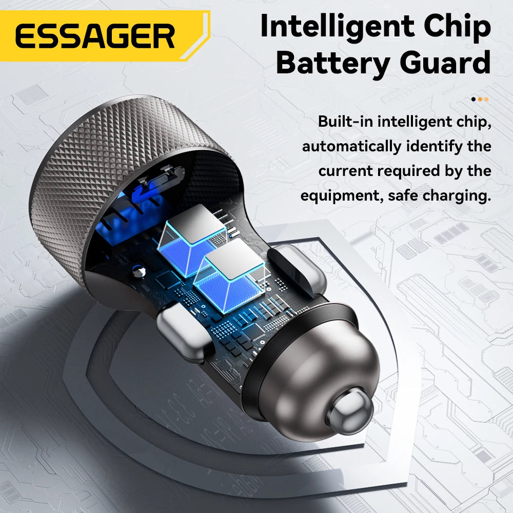 Essager USB C Car Charger 45W 2 Ports PD3.0 QC3.0 Digital Di