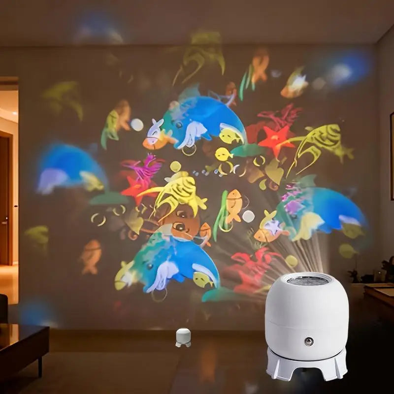 LED Ocean Projector Light 360 Rotating USB Powered Ambient Light Portable Dynamic Night Lamp for Travel Camping Use