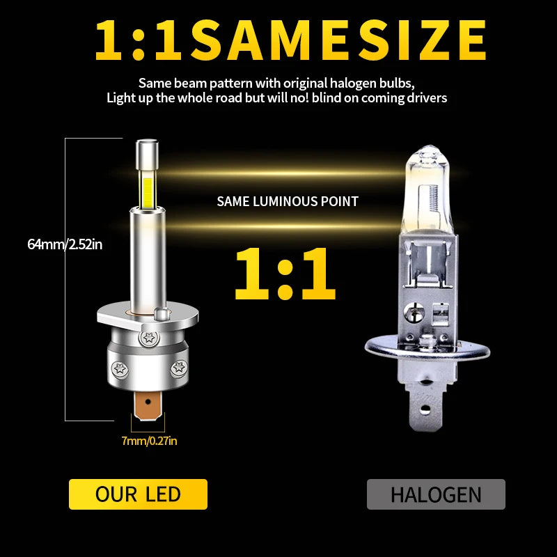 2Pcs H1 H3 LED Headlight Bulb Mini 360 Size 30000LM CSP for 