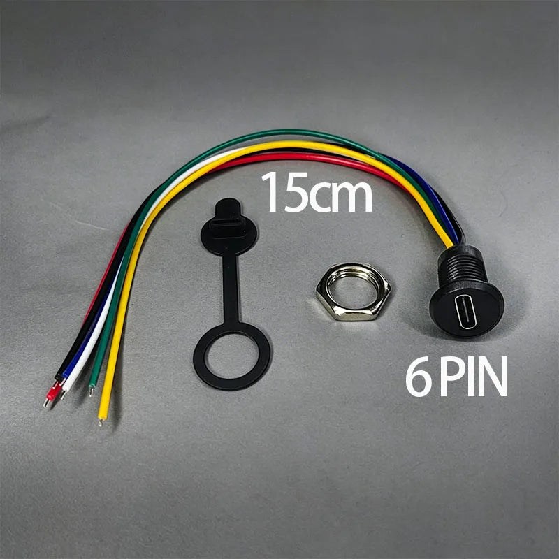Type-C Female Socket 6 Pin Waterproof Connector USB-C Charger Interface Plug Charging Jack Welding Wire Port Power Socket