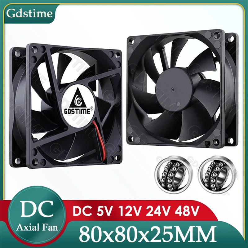 Gdstime DC 5V 12V 24V Fan 80mm 25mm PC CPU Cabinet Cooler Fa