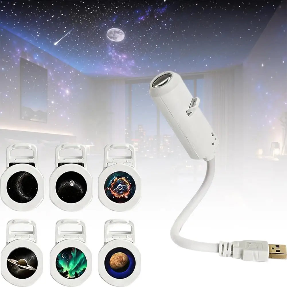 Mini USB Galaxy Projection Light Adjustable Focus Ambient Star Projector Lights Car Projection Lamp Space Moon Night Light