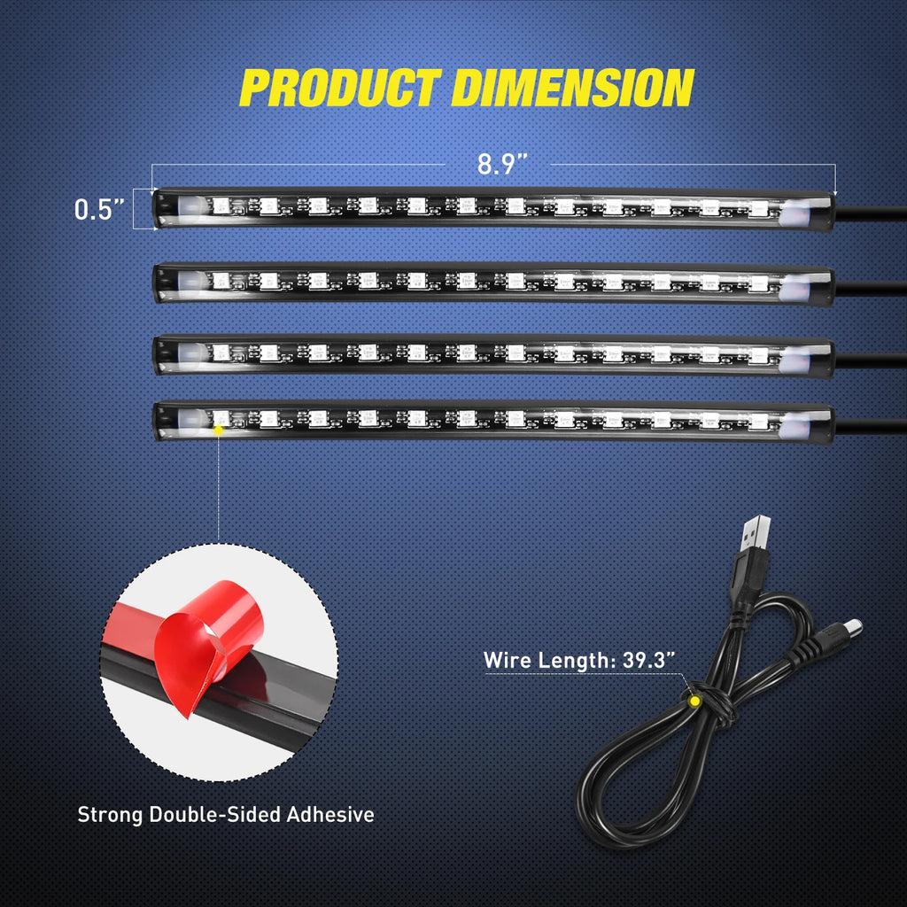 4PCS USB Interior Lights Multicolor Music Car Strip Light Un