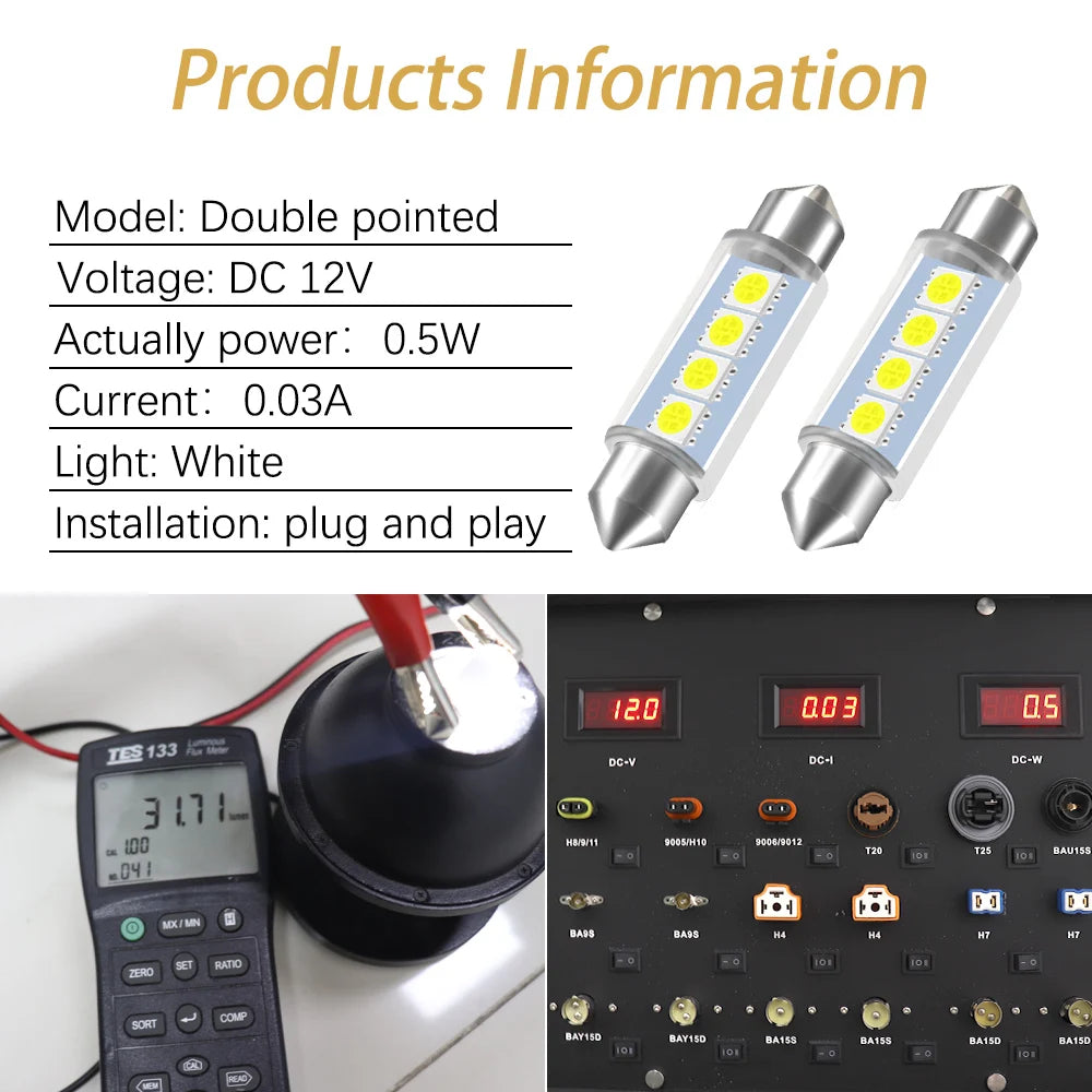 4pcs 44MM 1.76 In Car Rigid Loop Festoon Led Bulb Extremely 