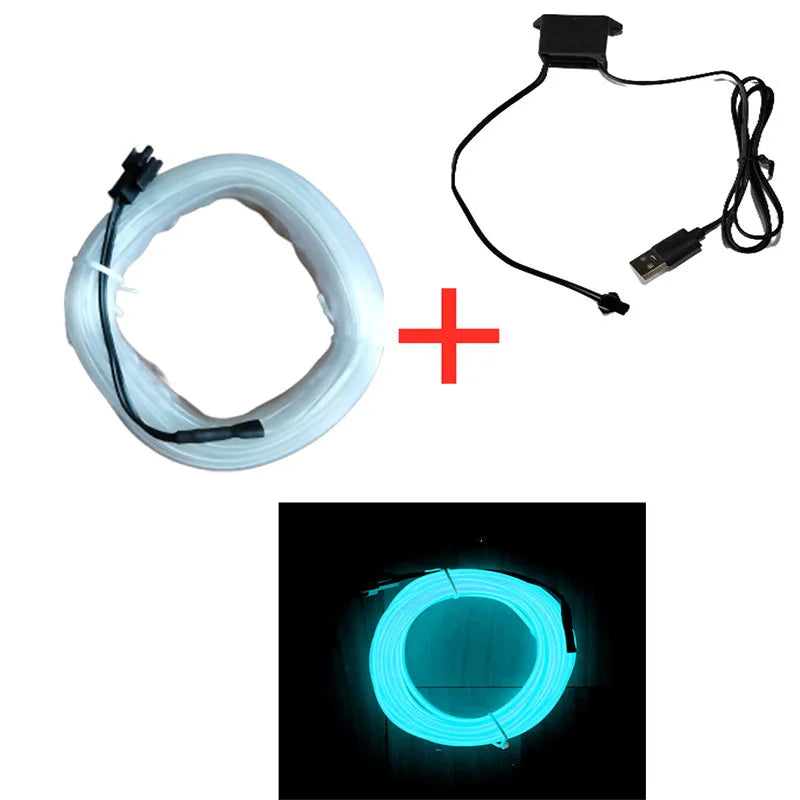 1/3/5m Car Interior Atmosphere Lighting LED Strip 5V DIY Flexible EL Cold Light Line Tube With USB Auto Decoration Ambient Lamp