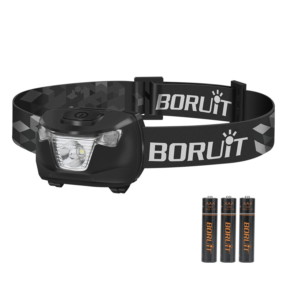 BORUiT Mini LED Headlamp Waterproof Portable Head Torch AAA Battery Powered Headlight with Adjustable Strap for Camping Fishing