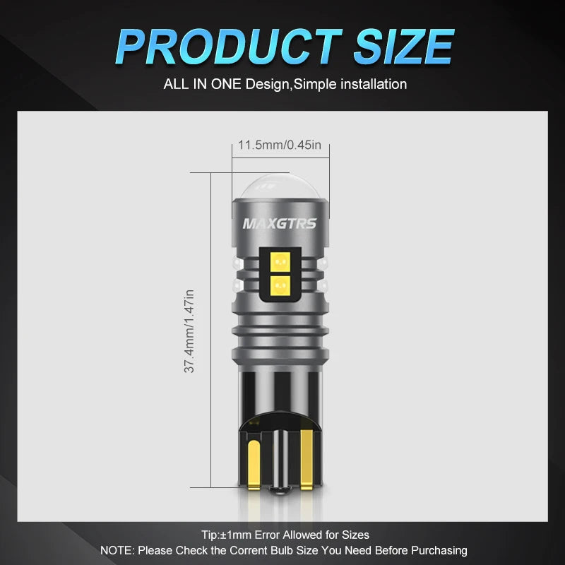 MAXGTRS 2Pcs T10 W5W LED Bulb Canbus No Error 194 168 LED Li