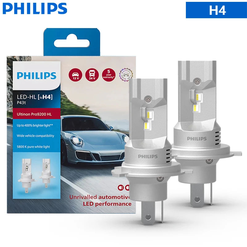 Philips Pro9200 LED H4 H7 H9 H11 HB3 HB4 HIR2 Car Head Light 12/24V Bulbs +400% Bright 5800K Power White Upgrade High Low Beam