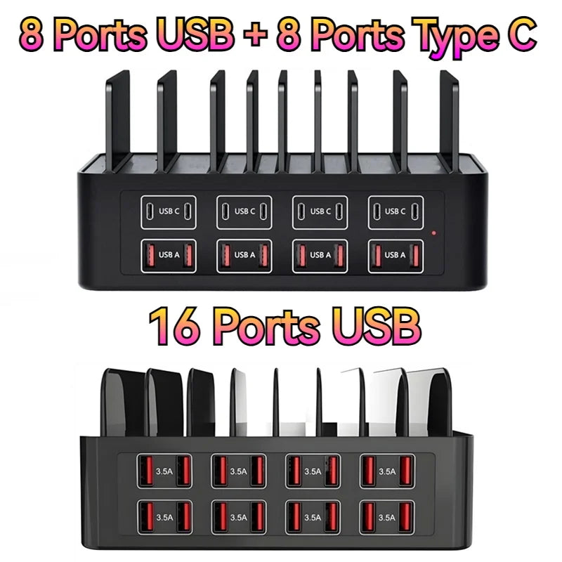150W Universal USB Charger 16 Port USB Type C Fast Charging 