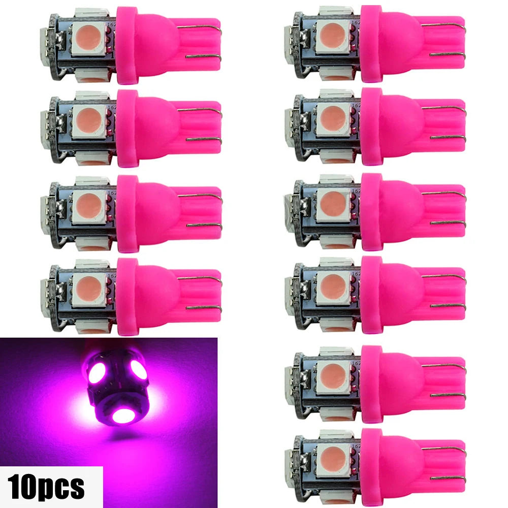 10pcs Pink Purple T10 158 192 194 168 W5W 5050 SMD 5 LED Car