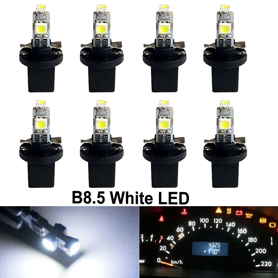 8Pcs T5 B8.5 B8.5D W1.2W W3W PC74 PC37 Led Bulb Car Interior