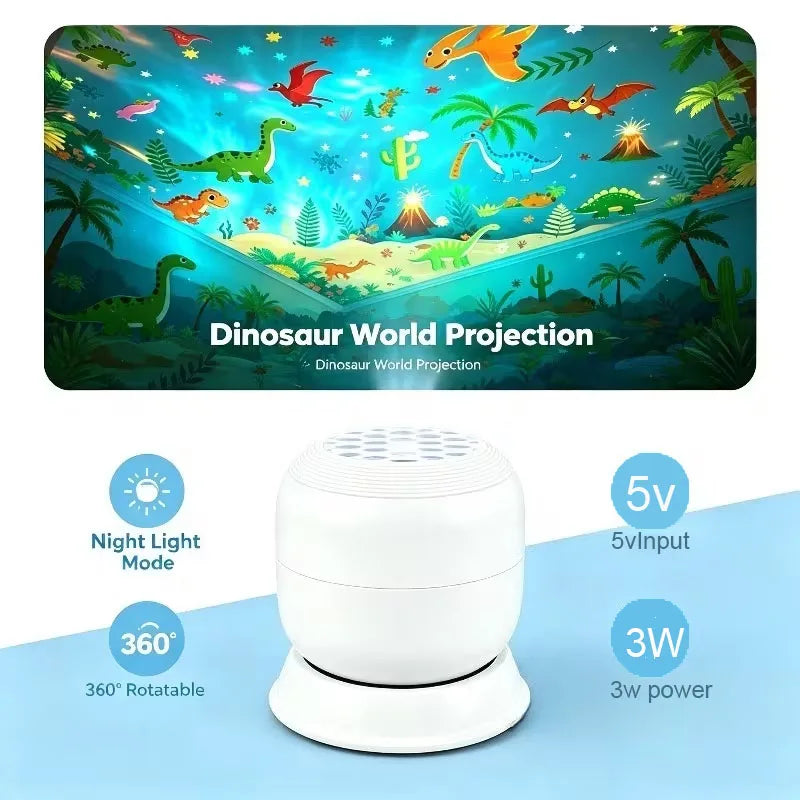 Mini 360 Rotating Night Light Projector USB Jurassic Dinosaur Projection Lamp Dinosaur Forest Elements Bedroom Decor