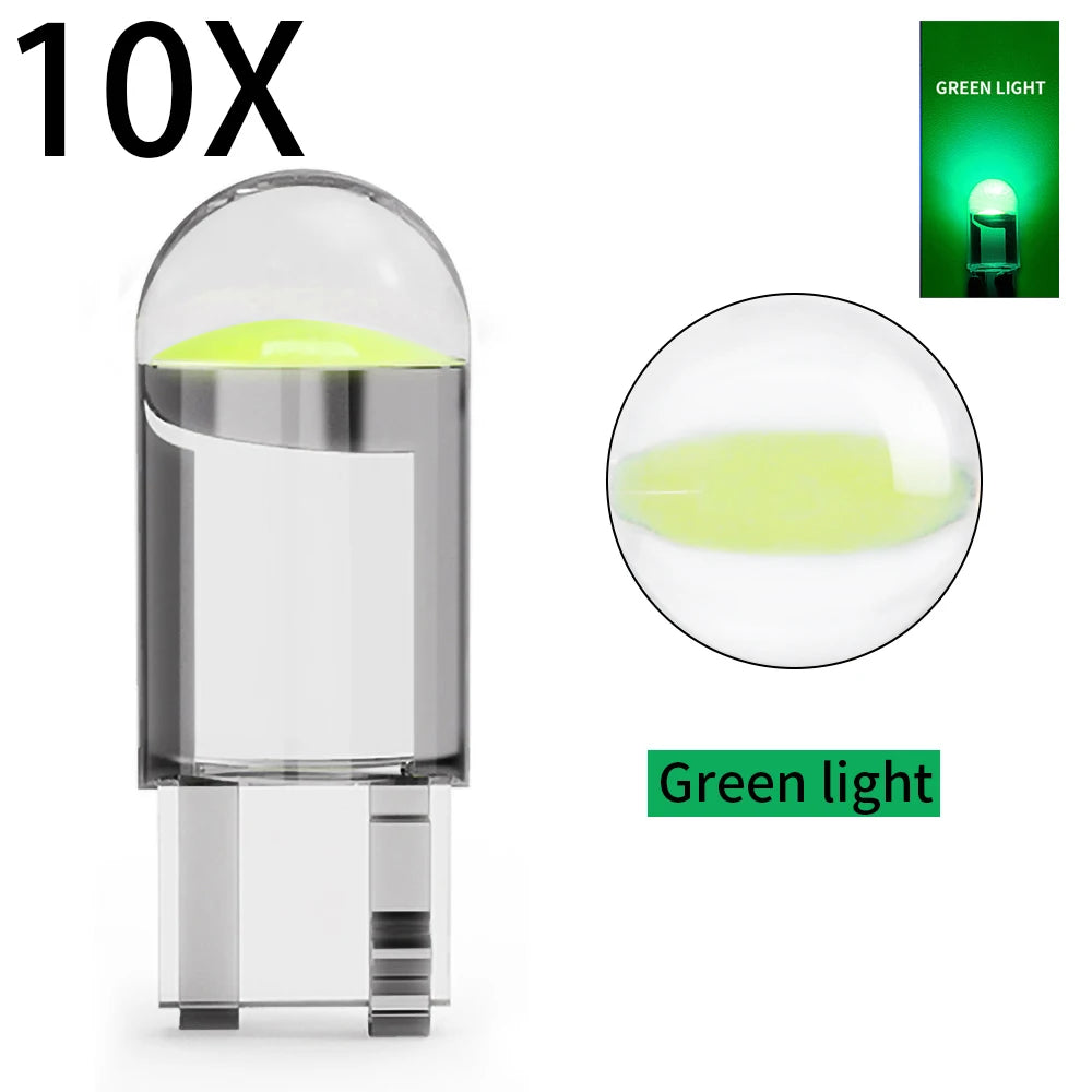 10pcs New W5W LED Canbus T10 Car Lights COB Glass Interior Lamp 6000K White For Auto License Plate Lamp Dome Read Light 12V 24V
