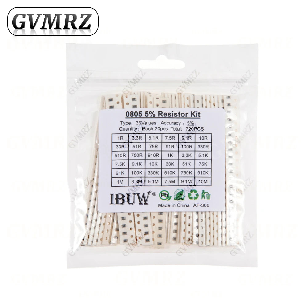 0201 0402 0603 0805 1206 1% 5% SMD Resistor Assorted Kit 1R-1M 10K 100K 1K 100R Resistance Set DIY 1R00 0R82 0R47 0R33