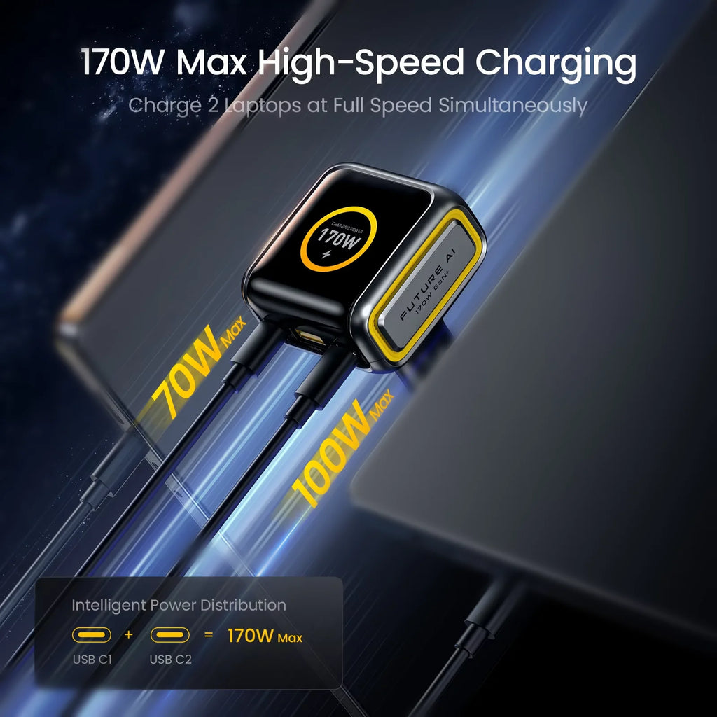 AOHI THE FUTURE Car Charger AI PD GAN+ 170W 3-Port LED Displ