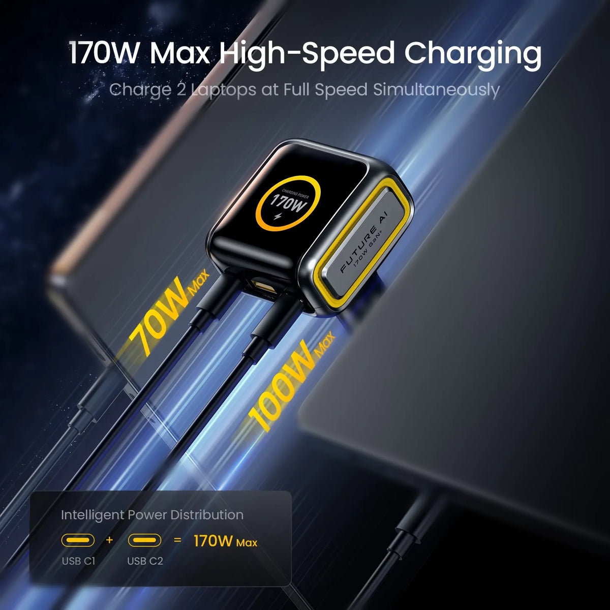 AOHI THE FUTURE Car Charger AI PD GAN+ 170W 3-Port LED Displ