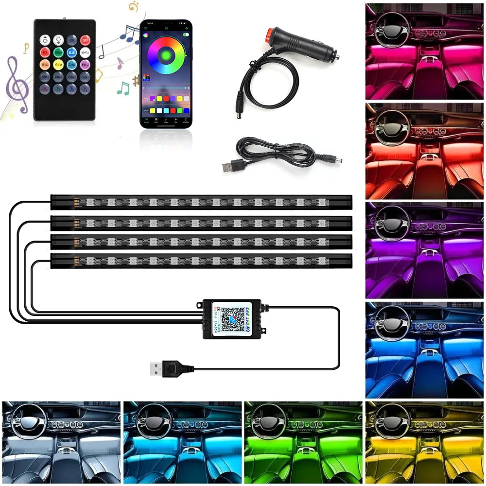 72/48/36 LED RGB Car Foot Ambient Light with USB Cigarette A