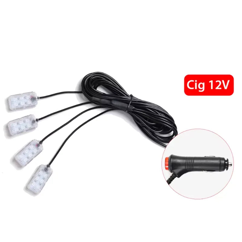 Car Led Foot Ambient With USB Cigarette Lighter Backlight Mu