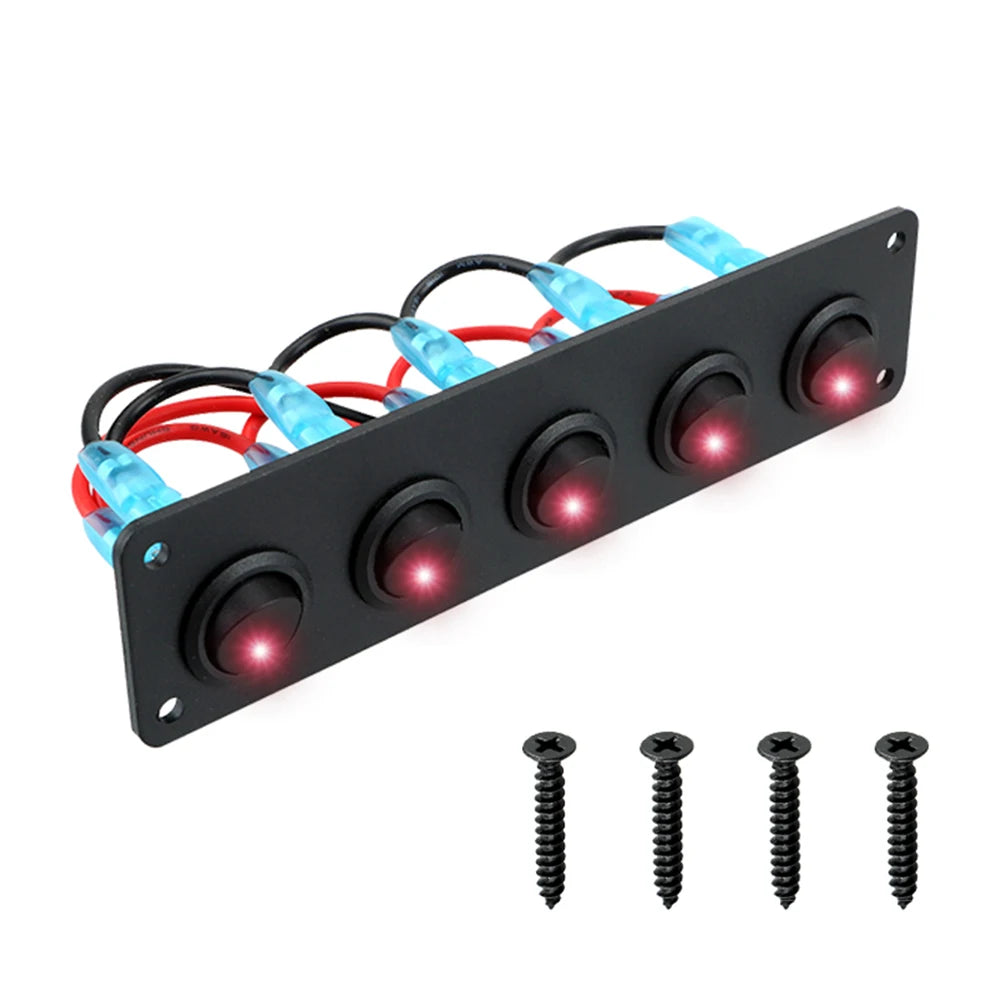 24V 12V 5 Buttons Light Toggle Rocker Switch Panel for Boat RV Yacht Marine Car Interior LED Keys Indicator Breaker Waterproof