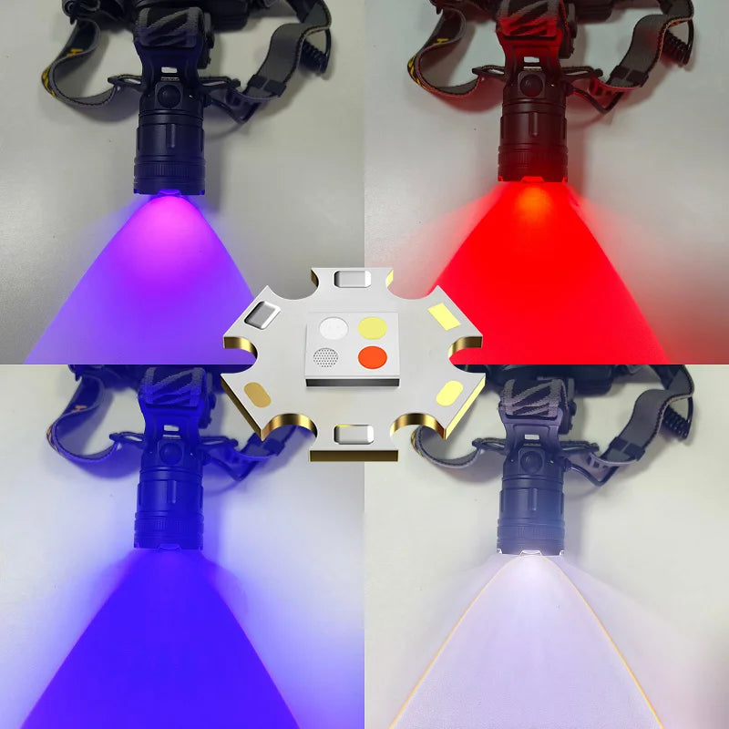 NEW 4core Super Bright LED Headlamp Red/Purple/Blue/White Fi