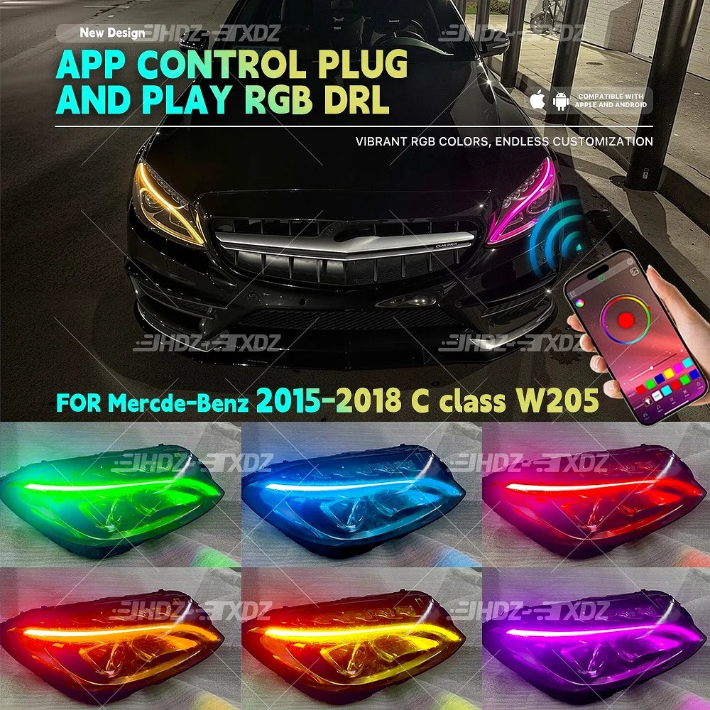 DRL RGB Multi-Color Plug&Play For Mercedes C-Class W205 C217 C300 C350 C200 C180 2015-18 Daytime Running