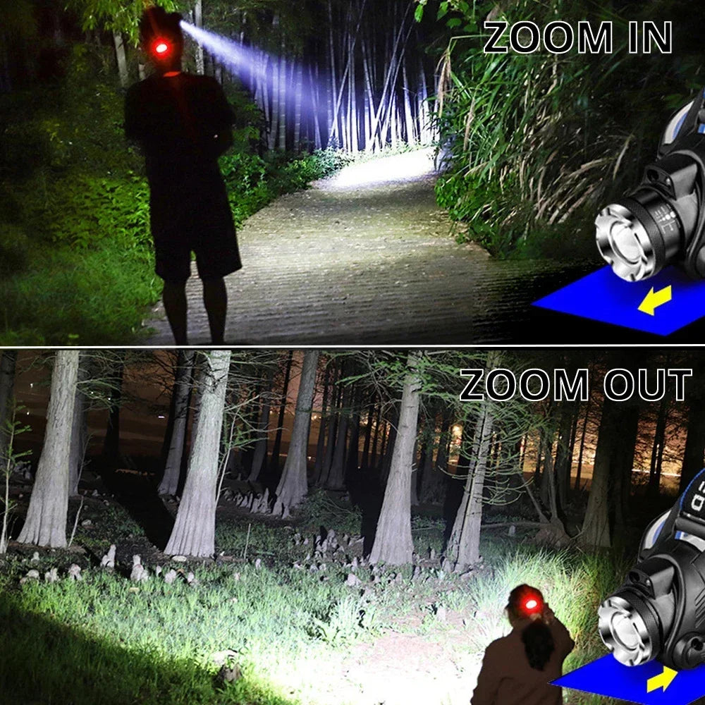 High Power LED Headlamp Fishing Headlight 3 Modes Zoomable W