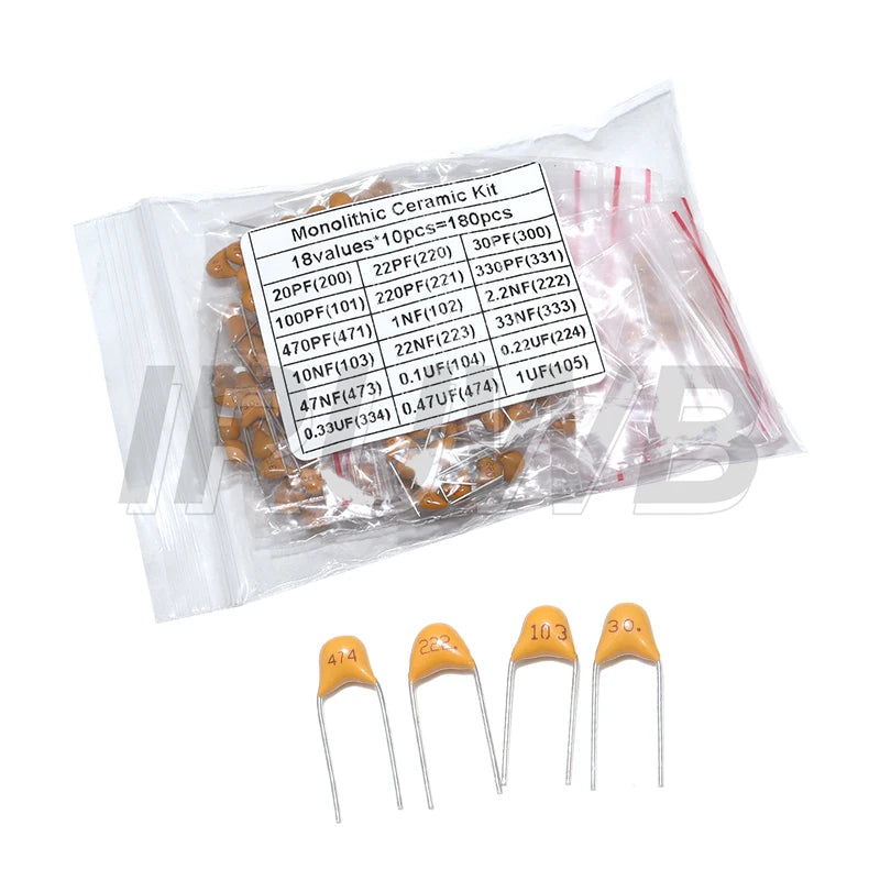 180PCS 18values 10pcs 20PF-1UF 50V Capacitance Assorted DIY 